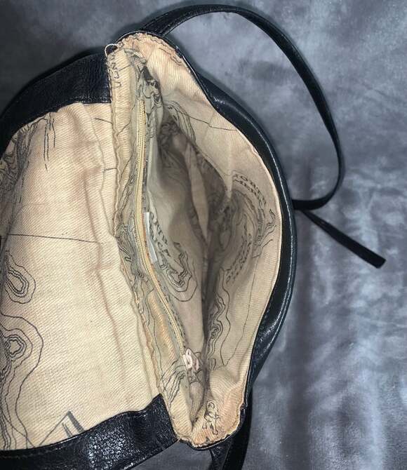 Black Leather Messenger Bag, Flap Over - Picture 4 of 4